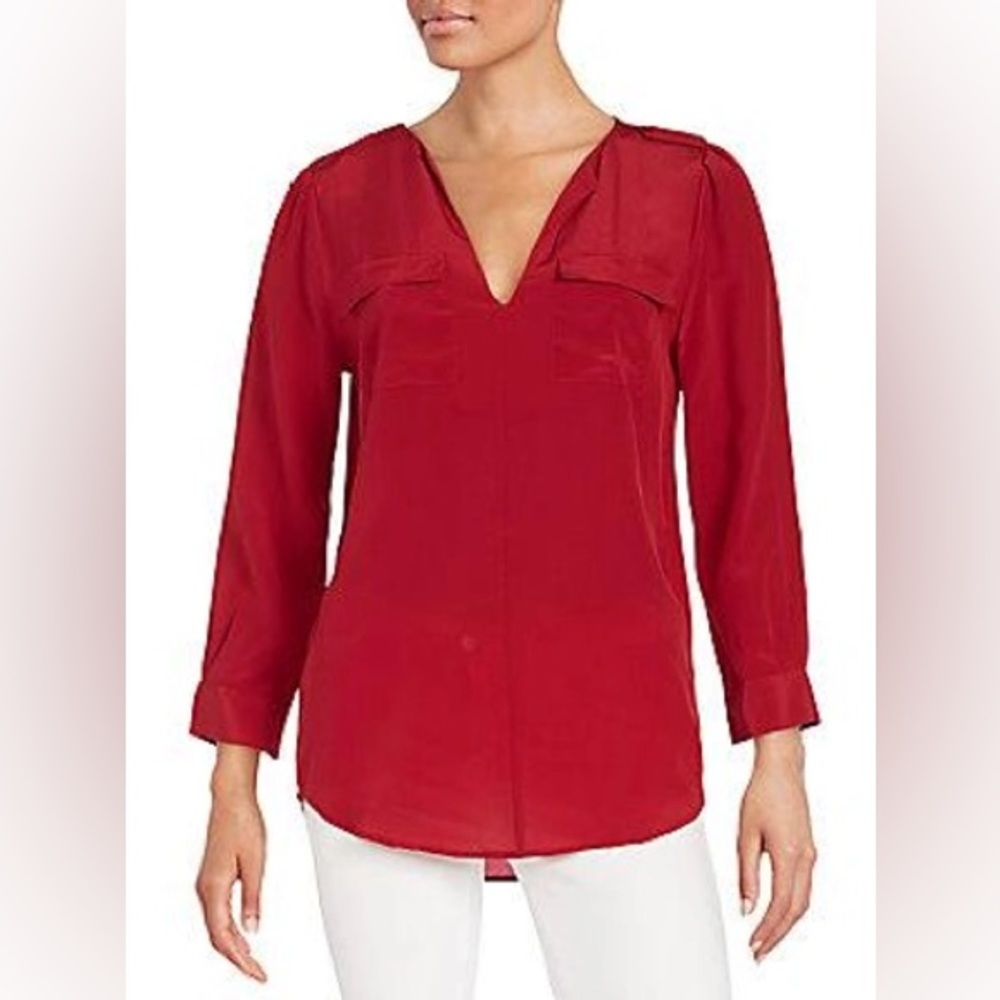 Joie Marlo Button Tab Silk Blouse M